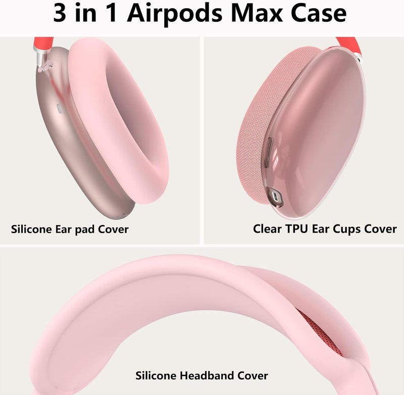 MINDRESY Silicone Case Cover for AirPods Max Headphones, Clear Soft TPU Ear Cups Cover/Ear Pad Case Cover/Headband Cover for AirPods Max (2024/2020), Transparent Accessories for Apple AirPods Max (USB-C), Pink - Image 4